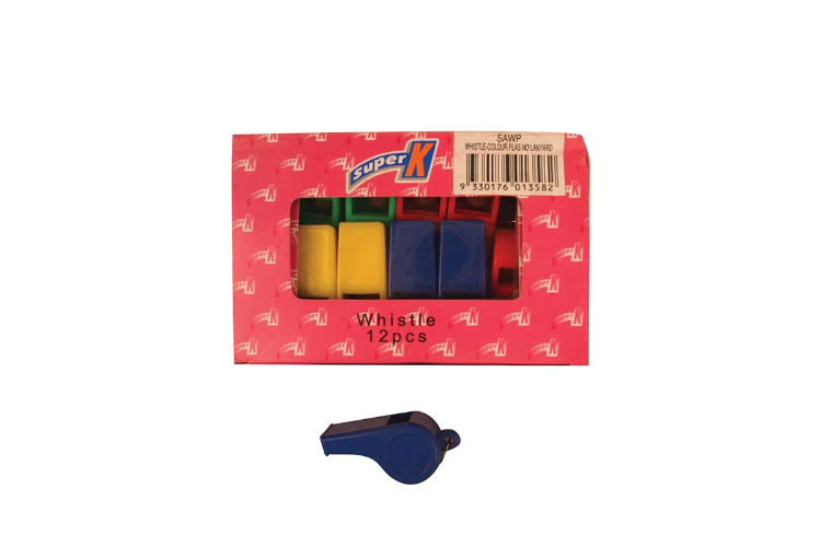 COLOUR WHISTLE NO LANYARD - PLASTIC